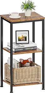 3 Tier End Table, Tall Nightstand for Small Spaces, Tall Side Table with Storage Shelves, Telephone Table, Small Entry Table for Living Room, Bedroom, Sofa Couch, Hallway, Office, Rustic Brown