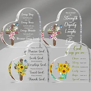 Pinkunn 4 Pcs Christian Gifts for Women, Acrylic Religious Plaque,Heart