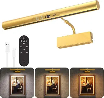 Skairipa 13" Rechargeable Picture Light for Wall with Remote, Gold 1-Pack