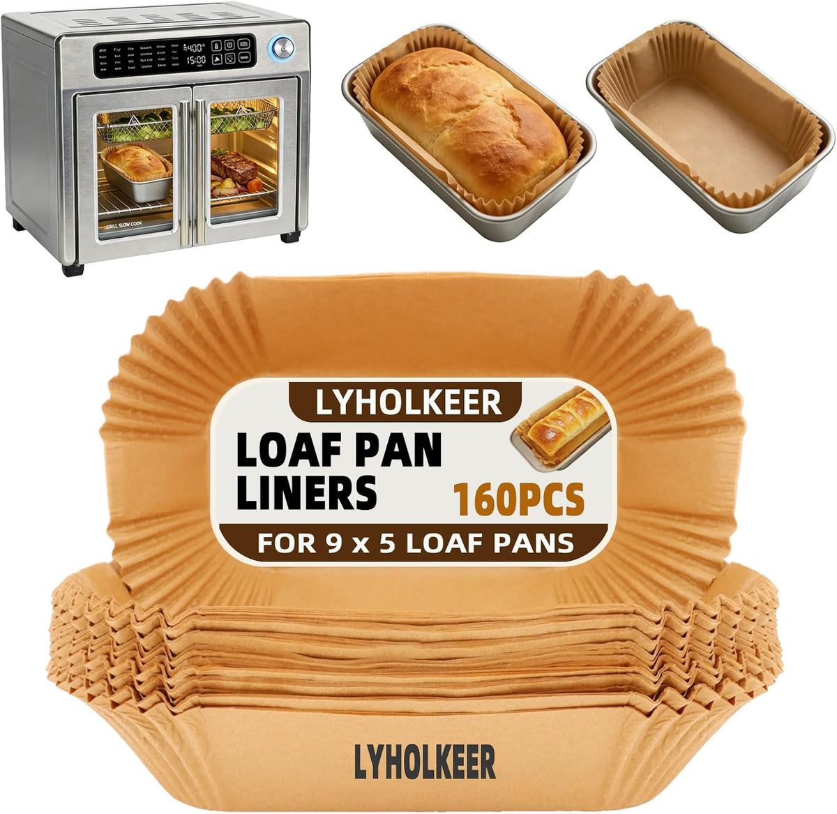 Loaf Pan Liners, 160Pcs Bread Pan Liners for Baking Bread 9x5, 9.5 x 5 Inch, Food Grade, Oil Proof, Heat Resistant, Non-Stick Disposable Parchment Paper for Oven, Air fryer, Pans, Baking
