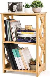 Frcctre 3-Tier Bamboo End Table Side Table Bedside Nightstand, 2 Shelf Small Bookshelf Bookcase, Multifunctional Display Rack Storage Stand for Bathroom, Bedroom and Living Room