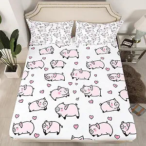 Feelyou Kids Pink Pig Fitted Sheet Twin Size Boys Girls