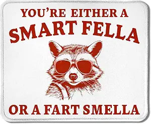 Funny Raccoon Mouse Pad, You're Either a Smart Fella or a Smella Funny Raccoon Meme Mouse Pad for Work Wireless Mouse Computers Laptop Desk Accessories, Funny Office Supplies, 9.5x7.9 Inch
