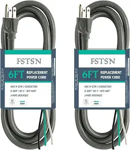 2 Pack 6 ft 14/3C SJTW Appliance/Tool Extension Replacement Power Cord, 14 Gauge 3 Prong Replacement Power Supply Cord Cable, 110V 115V 120V AC Pigtail, 15A, 1875w Grey