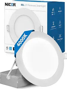 Nicor LED Downlight - Ultra-Thin 6 inch LED Recessed Light with Junction Box - 4000K, 902 Lumens, 11.8W, 120V, Dimmable LED Lights - REL6 Edge-Lit LED Ceiling Light, White Lighting