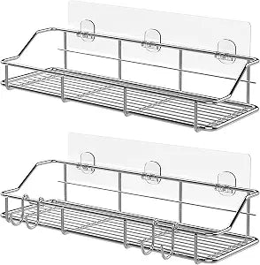 KESOL Adhesive Shower Caddy, Shower Shelf Organizer, SUS304, 2 Pack, Silver