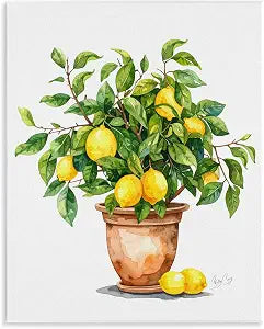 Potted Lemon Tree Botanical, 11 x 14 Inch Mounted Print on Wall Plaque