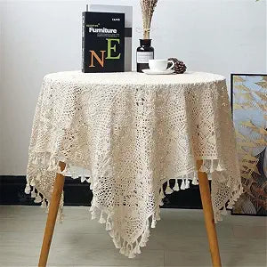 Vintage Crochet Tablecloths Lace Doilies Cotton Beige Square Tablecloths Table Cover Table Topper Wedding Home Party Decoration
