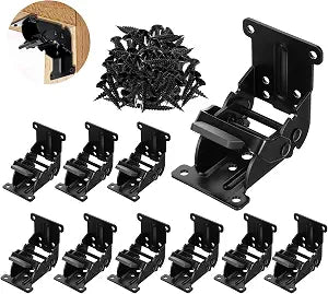 MAQUITA 10 Pack Folding Brackets, 90-180 Degree Self-Lock Hinges with Screws, Lock Extension Support Bracket Foldable Self Lock Hinges for Table Legs, Bed Leg, Cabinet, Workbench (Black)