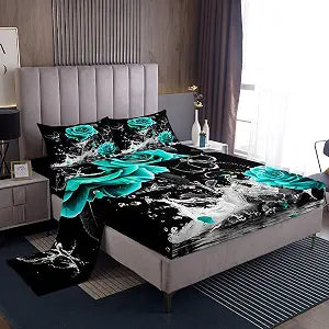 Feelyou Teal Rose Sheet Set Queen Size for Adult