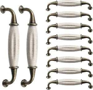 10Pcs 5" Bronze/White Hole Center Ceramic Cabinet Pulls for Cottage