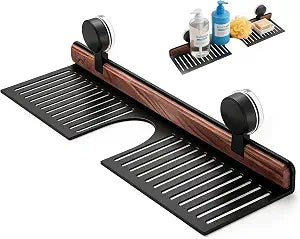 Suction Mount Over Sink Bathroom Shelf Wood Metal Storage Tray