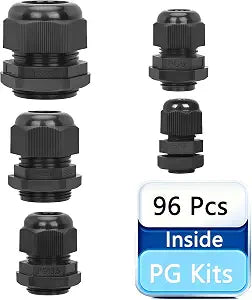 96 Pcs PG7~29 Kit Cable Gland 3-25mm Waterproof IP68 Nylon PA66 Connector
