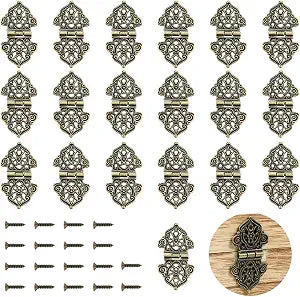 20Pcs Antique Bronze Engraved Hinges Decorative Hardware for Wooden Boxes