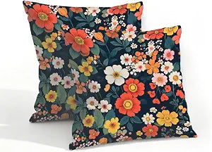 OSAM SPACE Outdoor Pillow Covers 18x18 inch Waterproof Pillowcases Set of 2 Midnight Floral Garden Decorative Throw Cushion Case for Couch Sofa Garden Patio Furniture