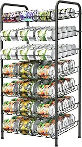 Vrisa Can Organizer for Pantry 7-tier Can Rack Organizer Metal Can Storage Dispenser Rack Holds up to 84 Cans for Canned Food Kitchen Cabinet or Pantry Shelf Black