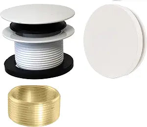 Westbrass D98HRK-50 Universal Fine or Coarse Thread Tip-Toe Bathtub Drain Trim with Illusionary No-Hole Faceplate and Adaptor Bushing, Powder Coat White