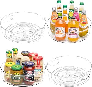 Guzon 4 Pack Lazy Susan Turntable, 12 Inch Rotating Organizer with Handles