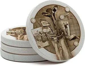 Thirstystone Golf Treasures Round Natural Sandstone Coaster 4 Pack
