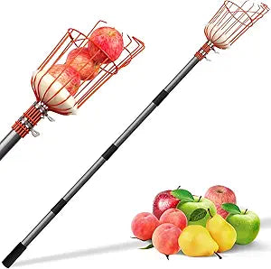Walensee 13FT Fruit Picker Pole with Basket, 35-158 Inch Adjustable Mango Picker Tool, Stainless Steel Telescoping Cherry Picker for Tree, Apple Pear Lemon Orange Avocado Picking