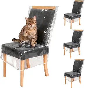 Plastic Chair Covers for Dining Chairs 4 Pack, Clear Plastic Chair CoversClear Waterproof Seat Protectors - Anti-Scratch, No Dust, Spill or Pet Hair (21" x 18")