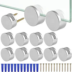 12 Pack Round Mirror Clips for Wall Mounting, Silver 3-5mm Dual-Hole