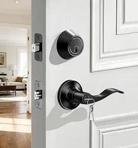 Veise Keyed Alike Front Door Handle Lock Set with Deadbolt, Matte Black