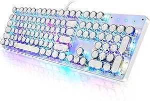 YSCP Typewriter Style Mechanical Gaming Keyboard RGB Backlit Wired with Blue Switch Retro Round Keycap 104 Keys Keyboard (R-White)
