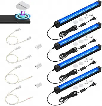 365nm UV Black Light Bar, 15W 1ft/31cm Blacklights with US Plug and Switch for Fluorescent Tapestry, Poster, Body Paint, Glow Party, Ore & Uranium Glass Cabinet Display (4)