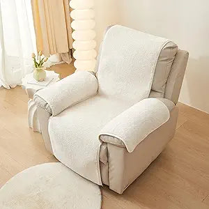 vctops Sherpa Fleece Recliner Chair Cover Super Soft Warm Plush Sofa Slipcover Furniture Protector Non Slip Washable Reclining Chair Cover for Kids, Pets (Cream,22"x82")