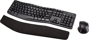 Amazon Basics Ergonomic Wireless Keyboard and Mouse Combo with Wrist Rest, Plug and Play, 2.4 GHz USB, Easy to Use, Black