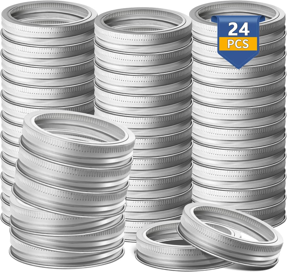 Wide Mouth Canning Rings, 24 PCS Mason Jar Rings Wide Mouth Split-Type Seals Canning Jar Ring, Metal Replacement Canning Bands Rust and Leak Proof Reusable Jar Ring for Large Mason Jars
