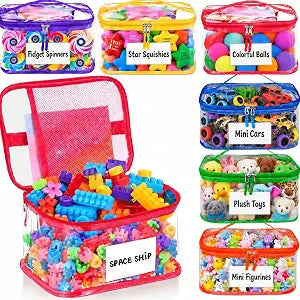 6 Pack Clear Toy Storage Bags, Kids Toy Organizer with Zipper, Waterproof PVC, Large Capacity for Puzzles, Blocks & Board Games, Easy Sorting with Labels