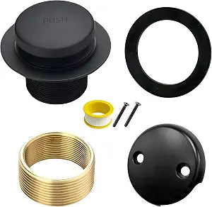 Matte Black Tub Drain Kit with Two-Hole Overflow Plate Universal Thread