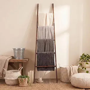 Sintuff Wooden Blanket Ladder Tapered 5.5ft, Tapered Design, Walnut Brown