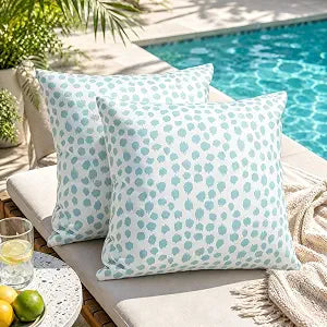 Allorry Outdoor Pillow Covers 18x18 Set of 2 Boho Design Foggy Blue Polka Dot Decorations Pillows Summer Outdoor Waterproof Patio Furniture Garden Porch Sofa Bed Cushion Covers Home Decor JB001-M18