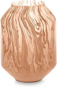 Signature Design by Ashley Dushby Vase, Blown Glass Vase With Blush Pink Swirl Finish, Modern Accent for Faux and Dried Florals, 6.88' W x 6.88' D x 9.5' H
