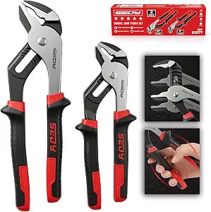 2-Piece Groove Joint Pliers Set, 10" & 8" Adjustable Water Pump Pliers, Straight Jaw Tongue and Groove Pliers with Non-Slip Handles for Plumbing, Pipe Fittings, Nuts, Bolts and Home Repair