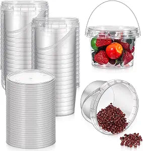 40 Pcs 16oz Clear Plastic Buckets with Handles and Lids, 16oz Mini Drinking Buckets Reusable Ice Cream Tub Airtight Food Storage Container Pails for Kitchen, Party Snacks, Camping Drinks, Small Items