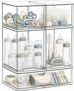 Baby Bottle Organizer, 3-Tier Acrylic Storage Organizer for Baby Bottle, 5 Packs of Clear Plastic Bottle Drawer Organizers for Kichen Countertop, Vanity, Bathroom, Cabinet, Pantry Organization
