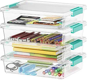SpaceAid 6 Qt Plastic Storage Bins with Lids, Clear Sensory Bin Craft Organizers and Storage, Stackable Art Containers for Home, Office and School Supplies, 4 pack