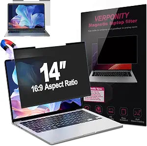Magnetic Laptop Privacy Screen 14 Inch 16:9 Display, Removable Computer Screen Privacy Shield, Anti-Glare Blue Light Protector Compatible with Dell Hp Lenovo Acer Asus Samsung