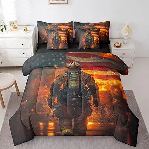 jejeloiu Firefighter Comforter Set with Sheets Twin Size for