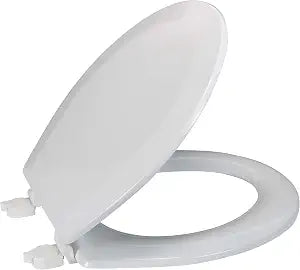 Bath Bliss Beveled Standard Round Toilet Seat | Wooden | Resists Peeling and Chipping | Adjustable Quick Attach Non-Slip Hinges | White