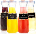 Set of 4 Glass Carafes with Flip Top Lids (40 Oz) - Clear Glass Water Pitchers and Beverage Serveware for Mimosa Bars, Brunch, Parties, Wine, Juice, Milk, Iced Tea, and Lemonade with Easy-Pour Spout