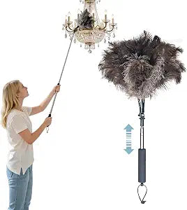 Feather Duster Extendable 2247 Inch, Natural Ostrich Feather Duster with Long Handle for High Ceilings, Ceiling Fans, WallsFurniture(Brown)