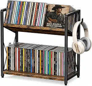 CD Storage Rack, 2-Tier CD Holder, DVD Shelf Holds up to 80 CDs or 56 DVDs