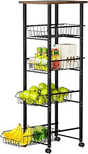 Delamu Fruit Vegetable Basket for Kitchen,5 Tier Storage Cart