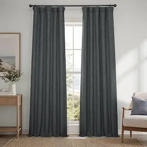 Faux Linen Curtains for Living Room (1 Panel) - 50W X 108L, Dark Gravel