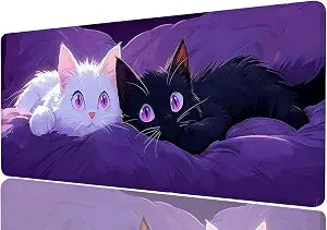 Anime Kawaii Gaming Extended Mouse Pad, Cute Cat Lavender Purple Extended Gaming Mouse Pad Mat with Stitched Edge Non-Slip Base Big Mouse Pad, Office Computer Keyboard Laptop Home, 31.5x11.8